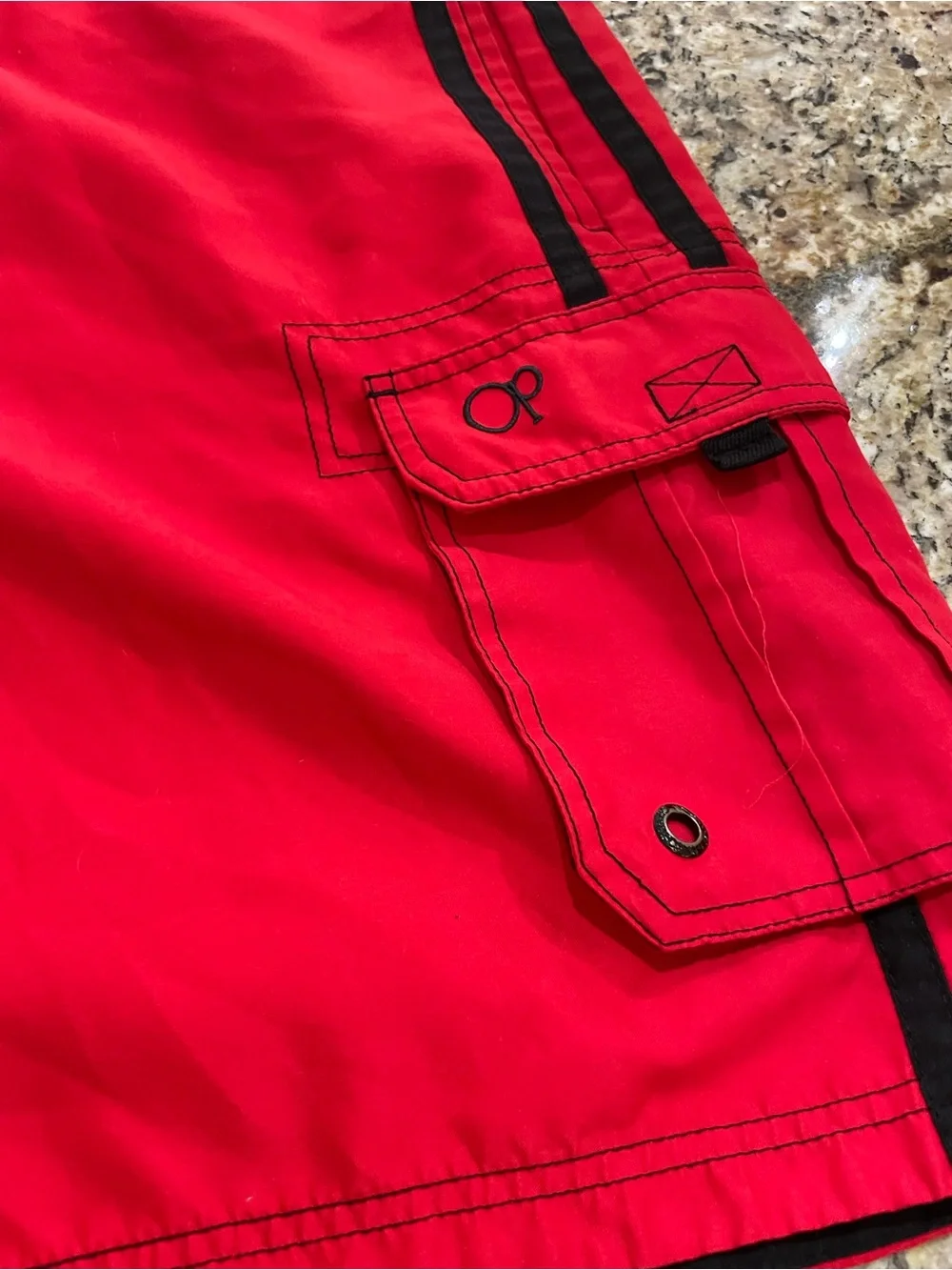 Men’s OP red & black Mesh Lined Swim Shorts with cargo pockets black drawstring